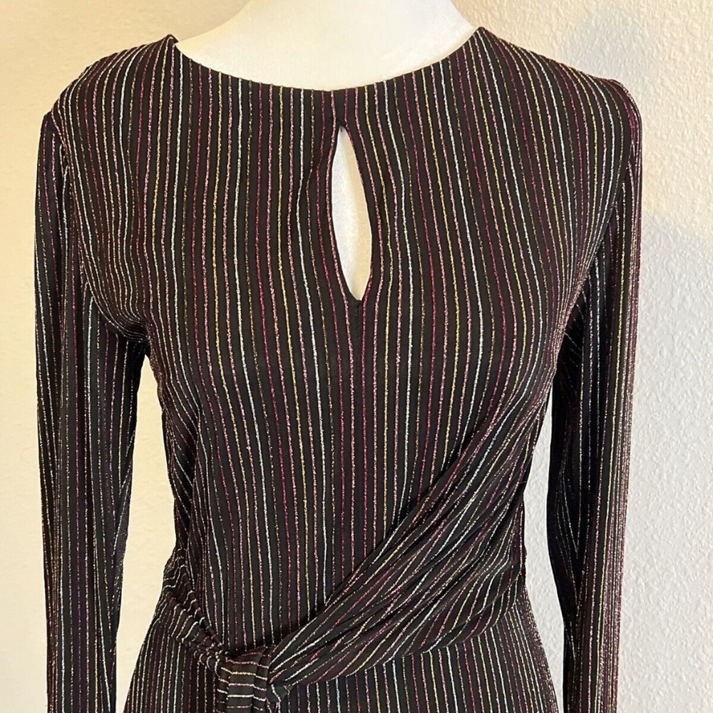 French Connection Paula Keyhole midi Dress Blackout Multi XS metallic NWT